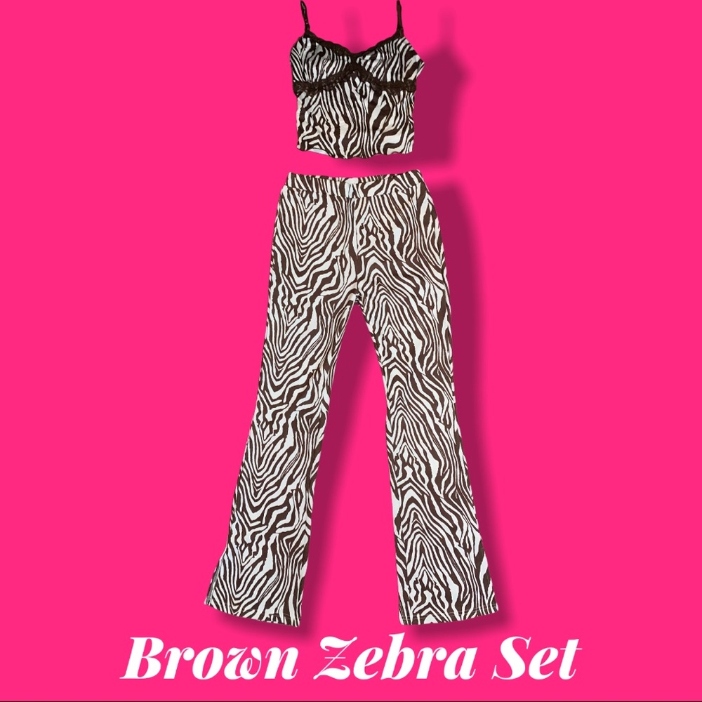 Brown Zebra Cami & Flare Set